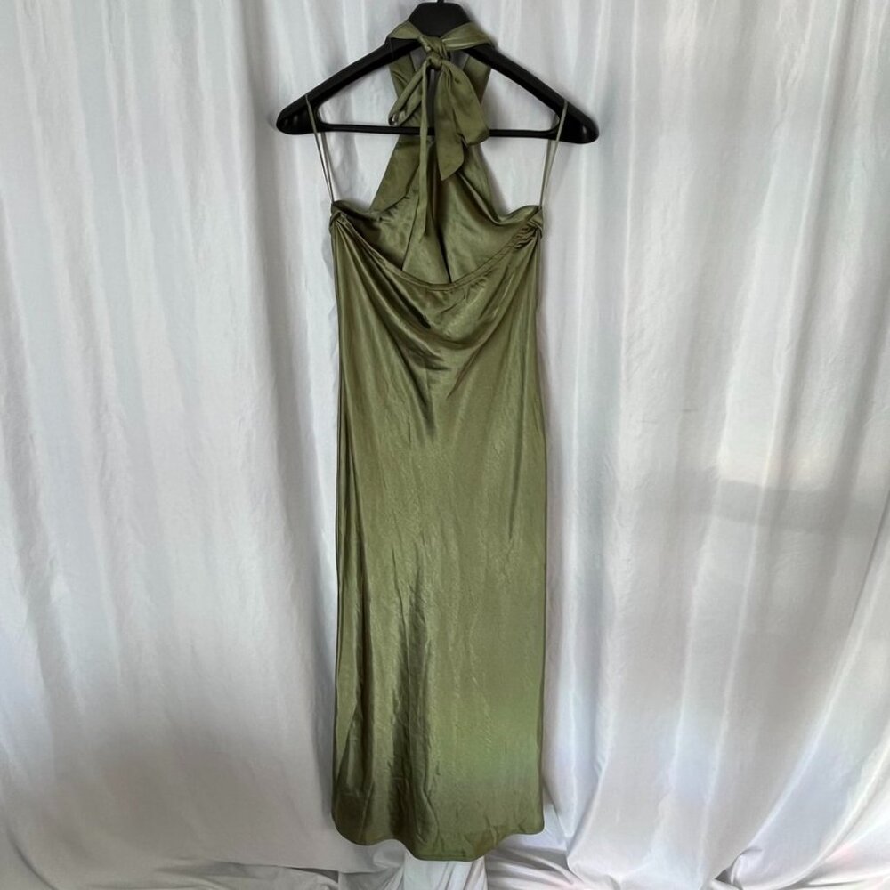 Petal & Pup Olive Green Satin Halter Maxi Dress - Picture 8 of 16